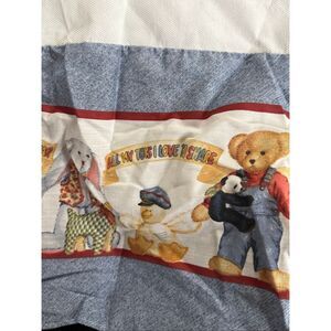 Vintage BLUE JEAN TEDDY Bear Bunny Toys Crib Skirt Dust Ruffle